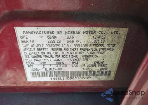 2005 Nissan Altima 3.5 Se z USA, uszkodzony, nr VIN 1N4BL11D55C107077